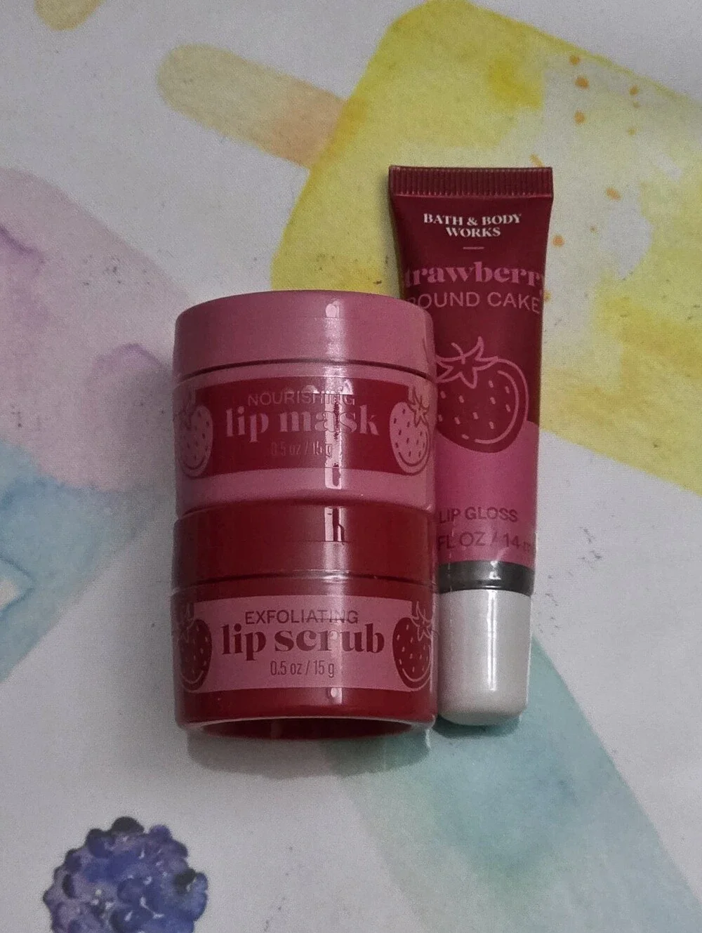 Bath & Body Works Pink Strawberry Lip Mask, Scrub & Gloss 3 Piece Set NEW Sealed